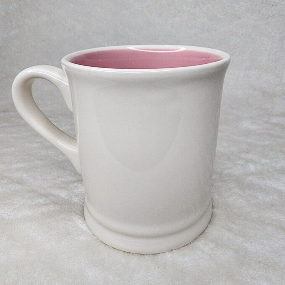 Happy Little Spring Mug By Magenta 20 Oz Ceramic Pink Interior Bunny W/heart EUC - Picture 2 of 5
